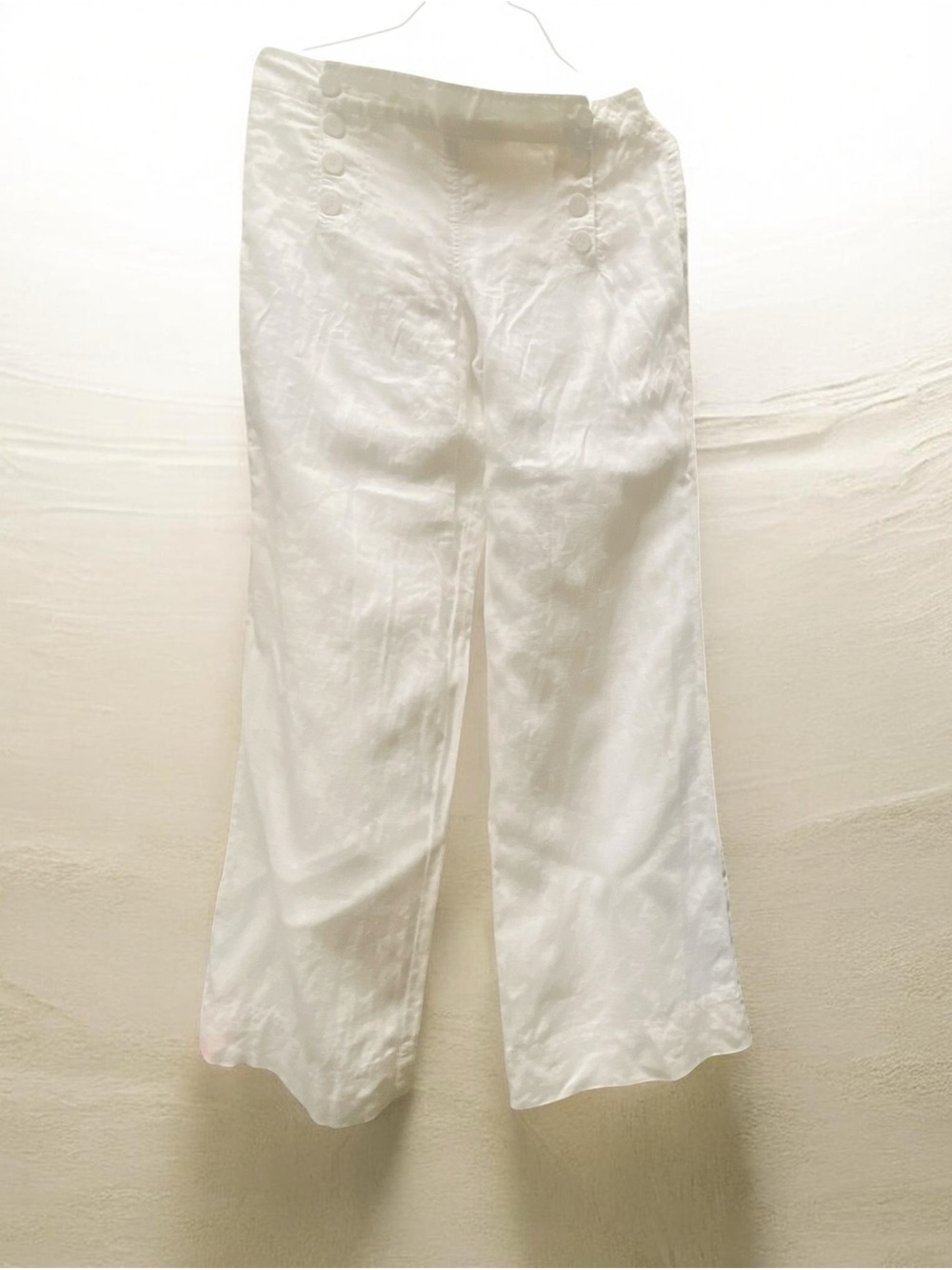 Sexy  White Wide-Leg 100% Linen Women’s Pants 10